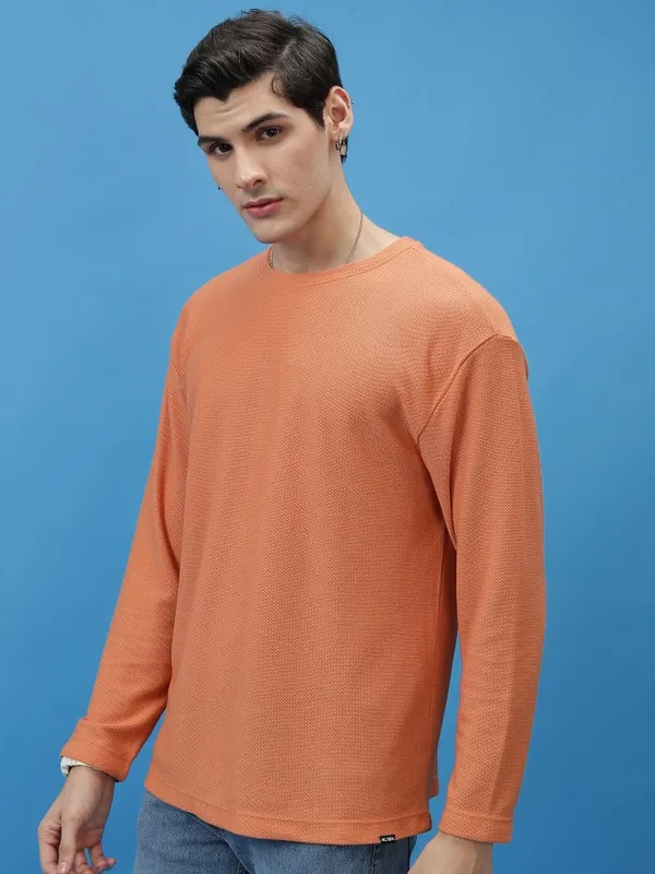  Highlander Men Orange Solid Round Neck T-Shirts