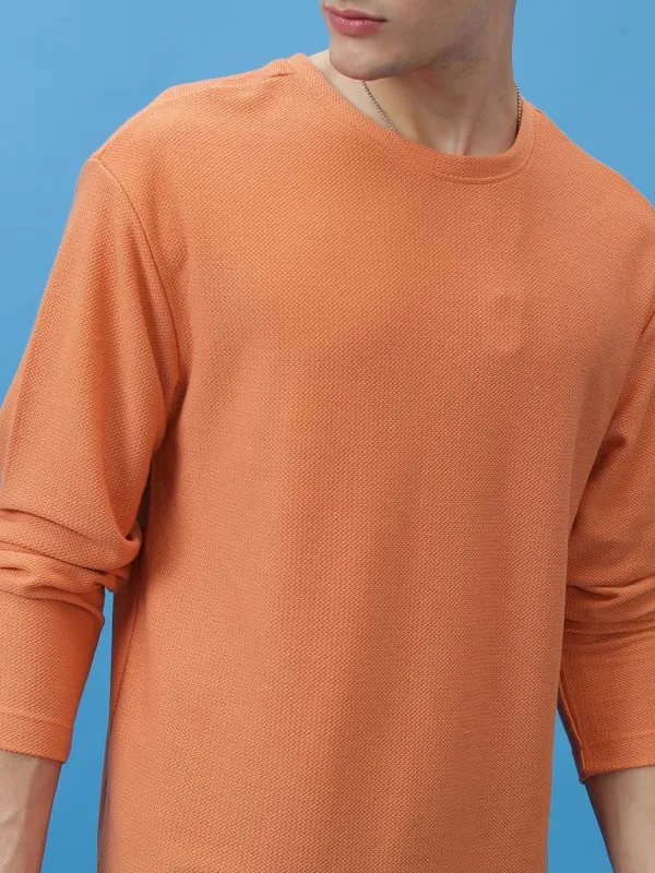  Highlander Men Orange Solid Round Neck T-Shirts