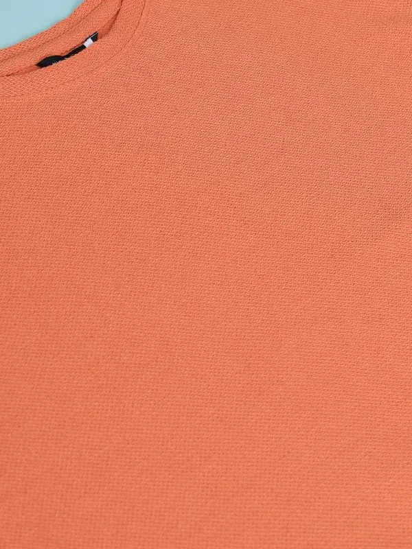  Highlander Men Orange Solid Round Neck T-Shirts