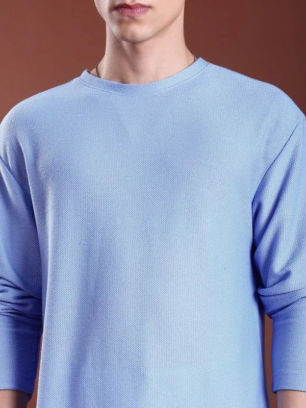 Highlander Men Blue Solid Round Neck Oversized Fit T-Shirt