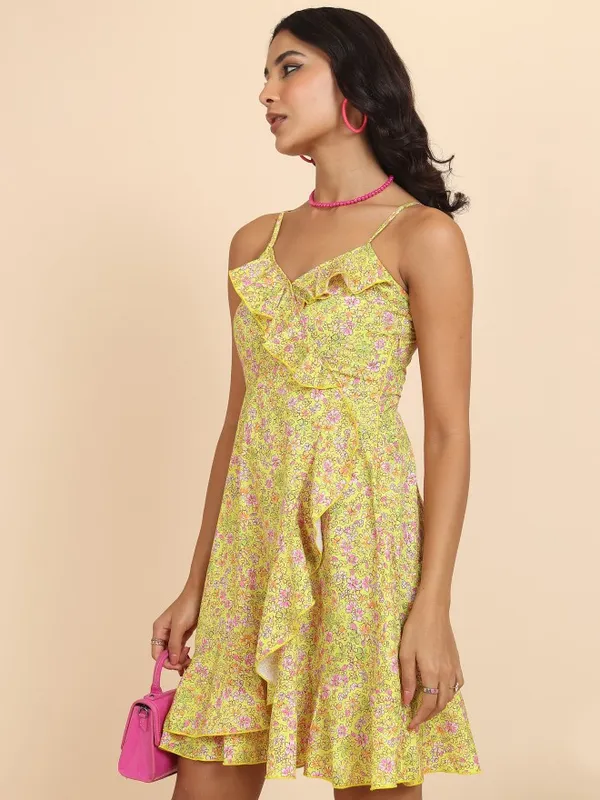  Tokyo Talkies Women Yellow Printed Wrap Dresses