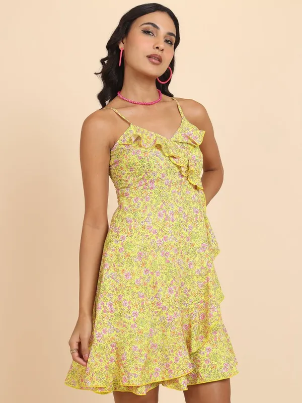  Tokyo Talkies Women Yellow Printed Wrap Dresses
