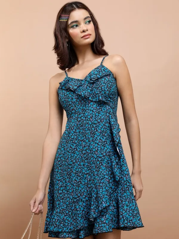 Tokyo Talkies Women Black Printed Wrap Dress