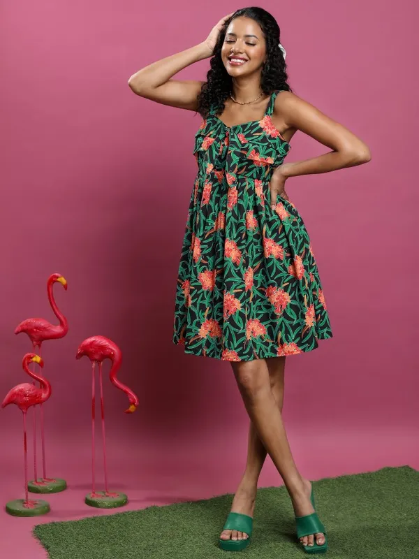 Printed Fit and Flare Dress