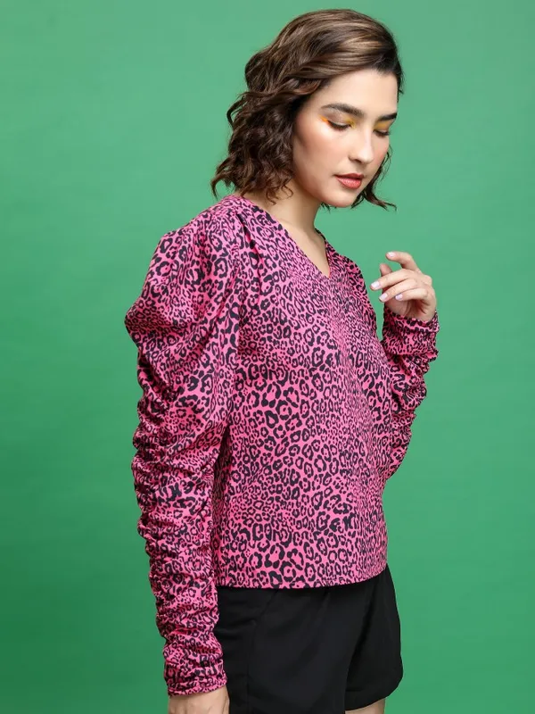 Tokyo Talkies Women Pink Printed Blouson Top