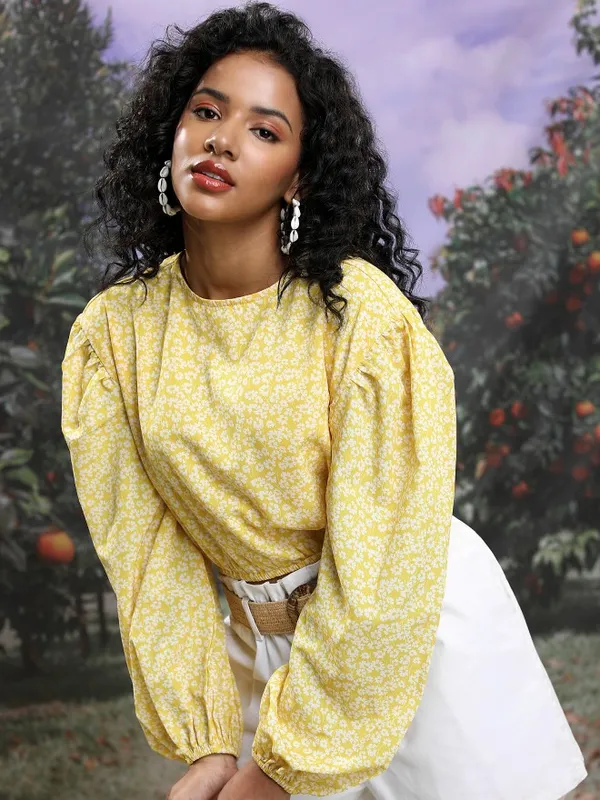  Tokyo Talkies Women Yellow Printed Regular Tops