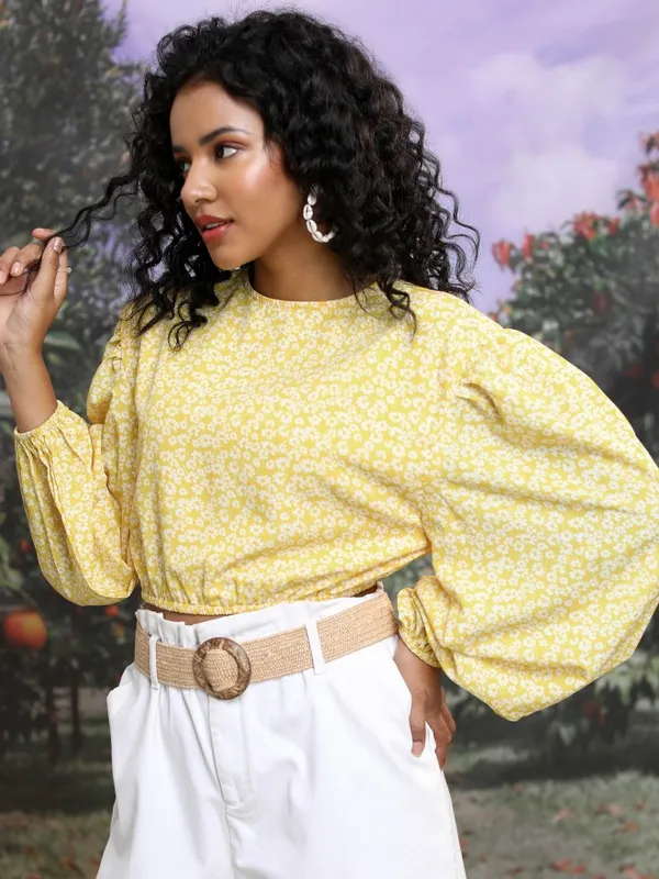  Tokyo Talkies Women Yellow Printed Regular Tops