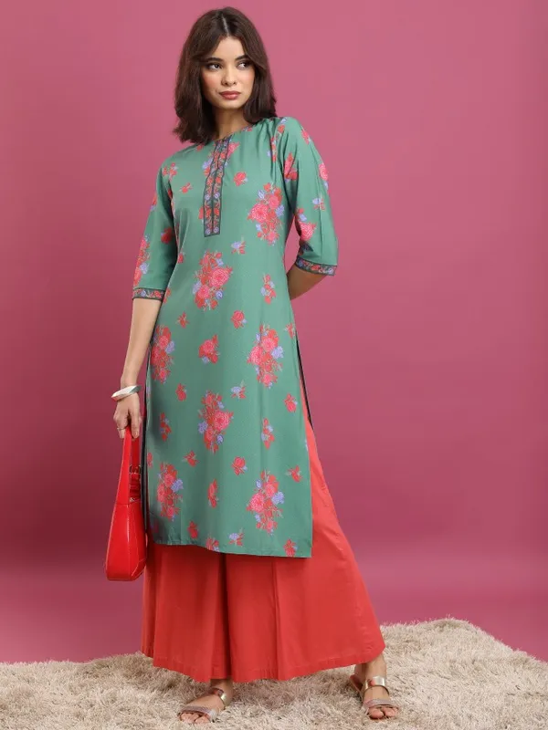  Ketch Women Teal Printed Straight Kurtas