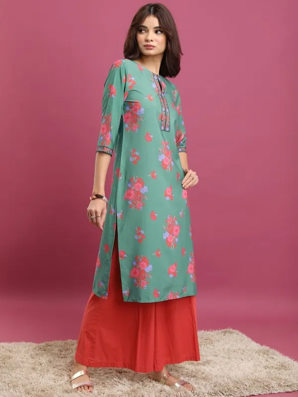  Ketch Women Teal Printed Straight Kurtas