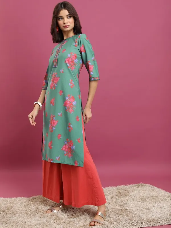  Ketch Women Teal Printed Straight Kurtas
