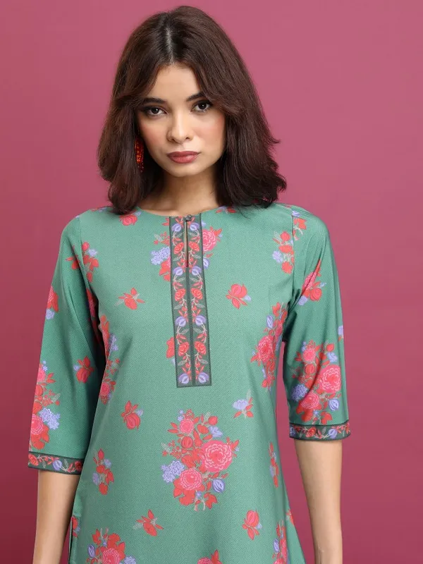  Ketch Women Teal Printed Straight Kurtas