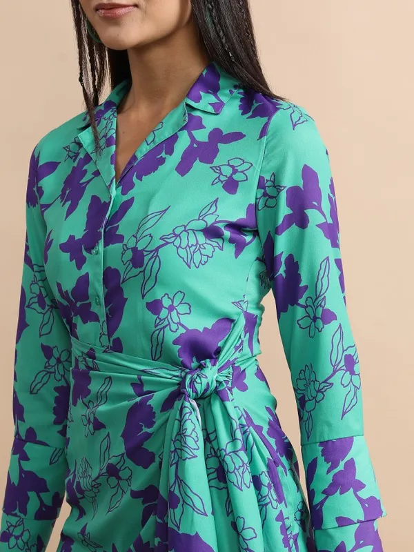 Tokyo Talkies Women Green Printed Shirt Dress