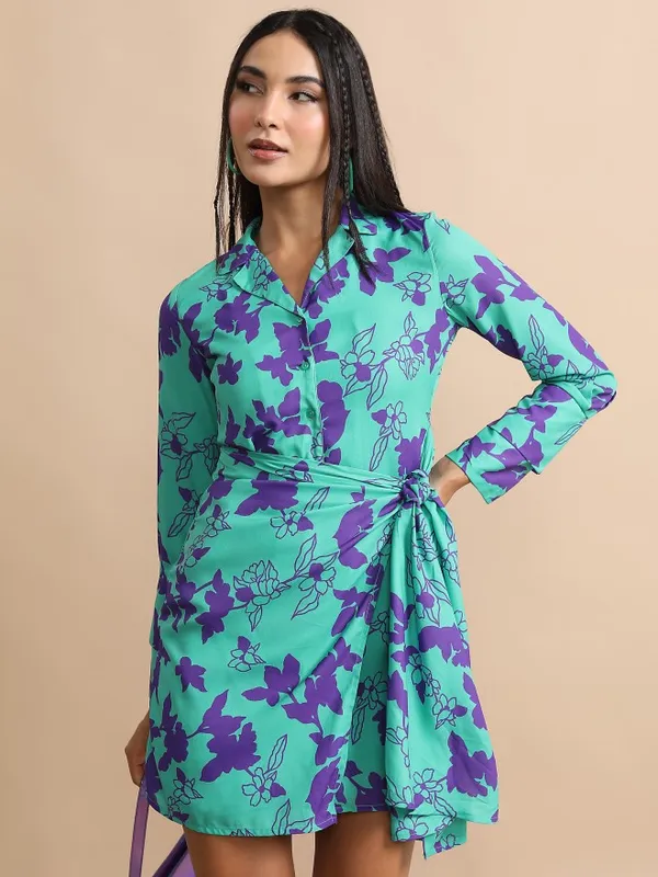 Tokyo Talkies Women Green Printed Shirt Dress