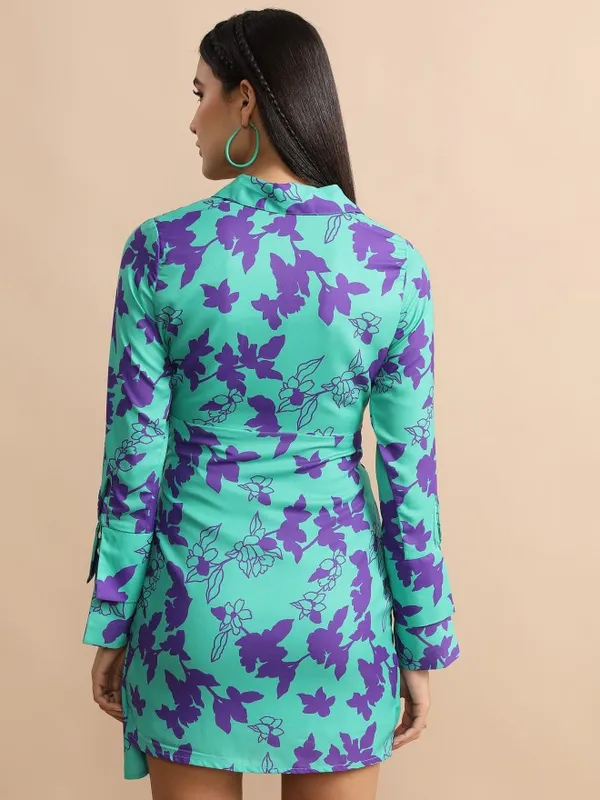 Tokyo Talkies Women Green Printed Shirt Dress