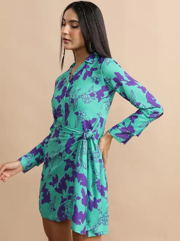 Tokyo Talkies Women Green Printed Shirt Dress