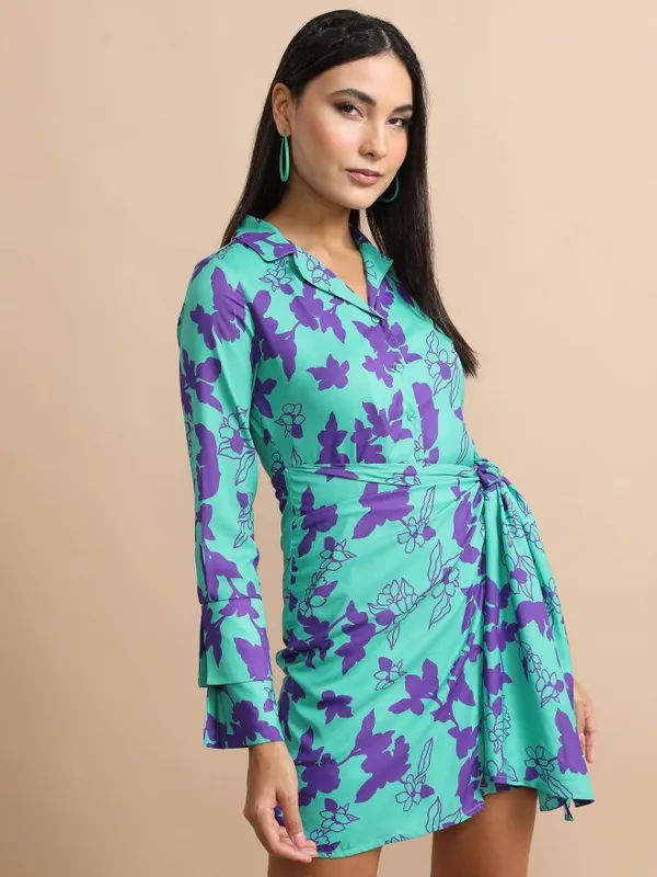 Tokyo Talkies Women Green Printed Shirt Dress