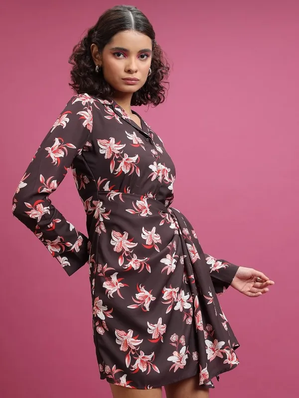 Tokyo Talkies Women Maroon Printed Shirt Dress