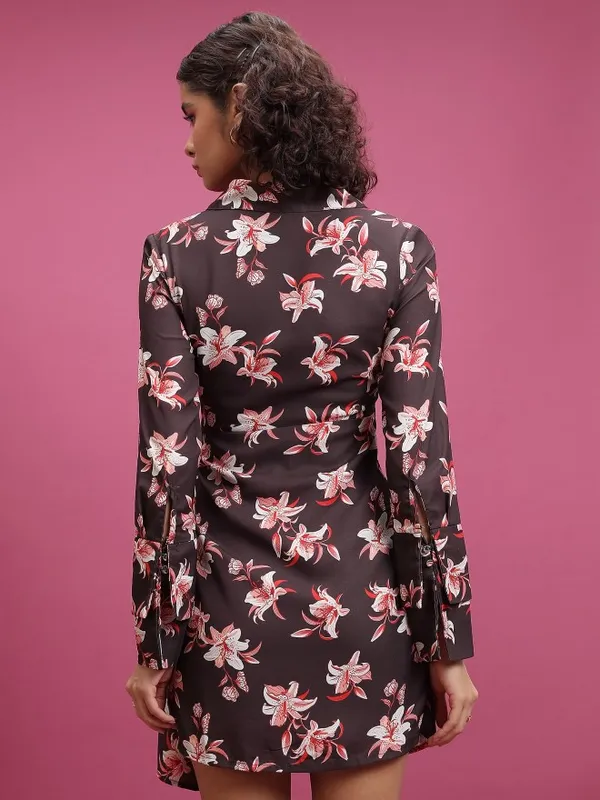 Tokyo Talkies Women Maroon Printed Shirt Dress