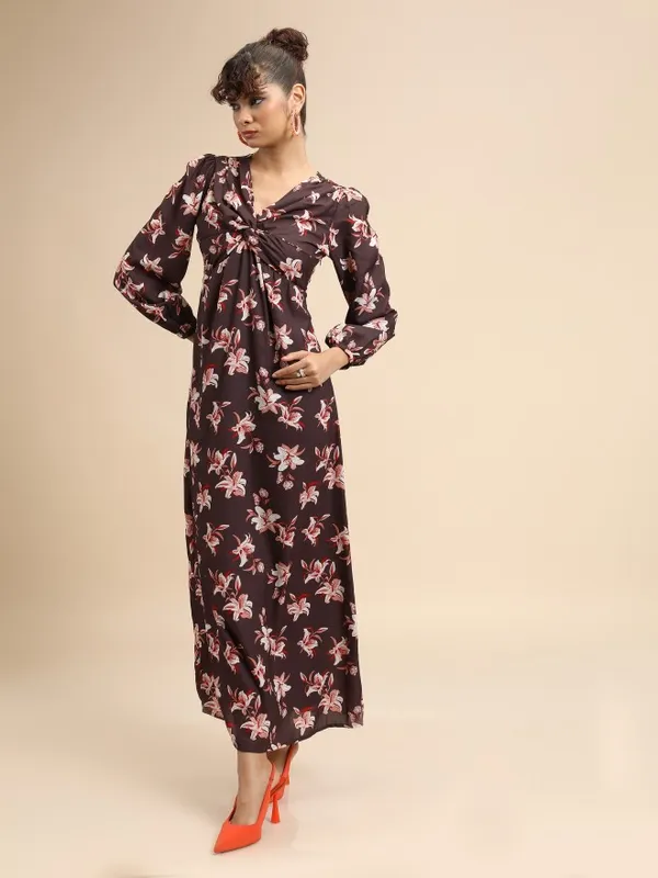 Tokyo Talkies Women Maroon Printed Maxi Dress