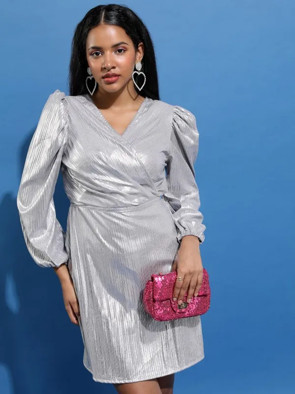  Tokyo Talkies Women Silver Solid Wrap Dresses