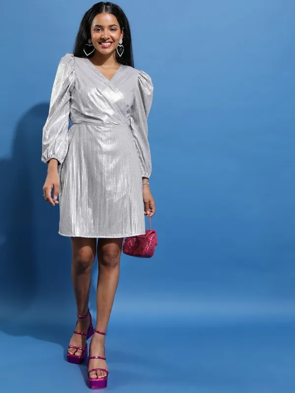  Tokyo Talkies Women Silver Solid Wrap Dresses