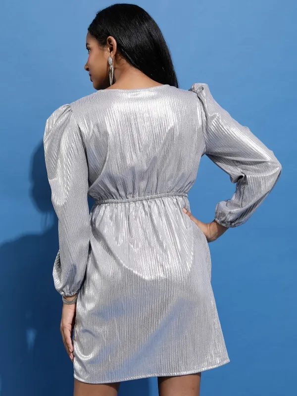  Tokyo Talkies Women Silver Solid Wrap Dresses