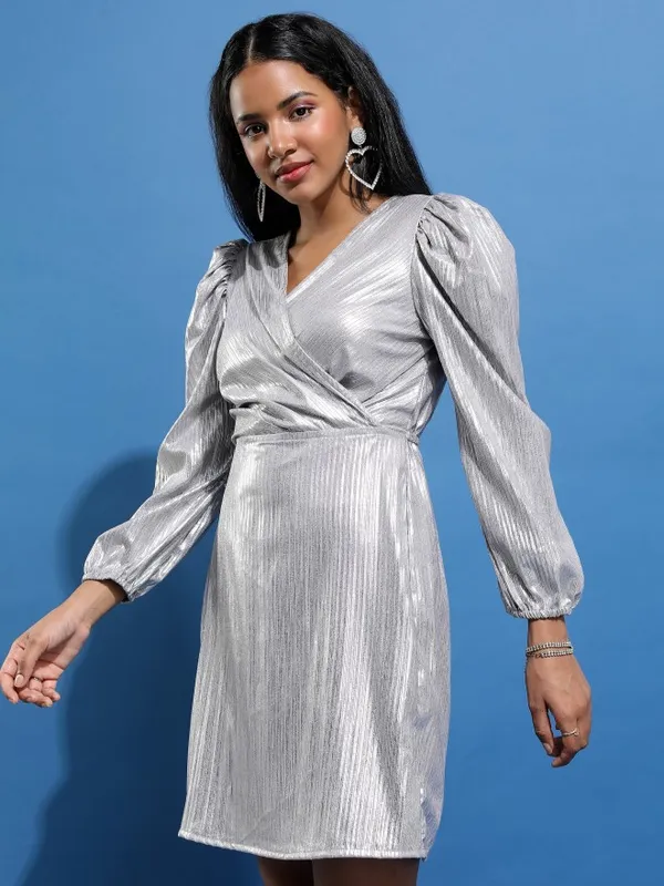  Tokyo Talkies Women Silver Solid Wrap Dresses