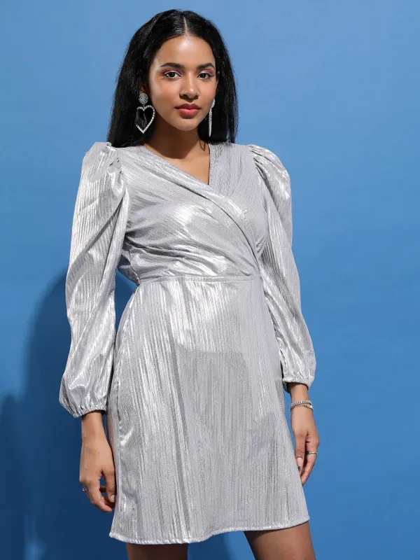  Tokyo Talkies Women Silver Solid Wrap Dresses