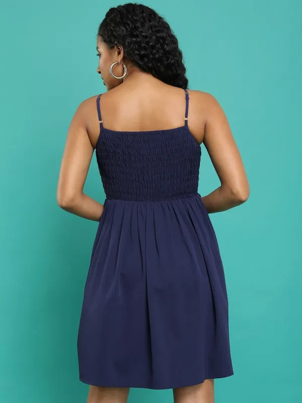 Tokyo Talkies Women Navy Blue Solid Fit And Flare Dress