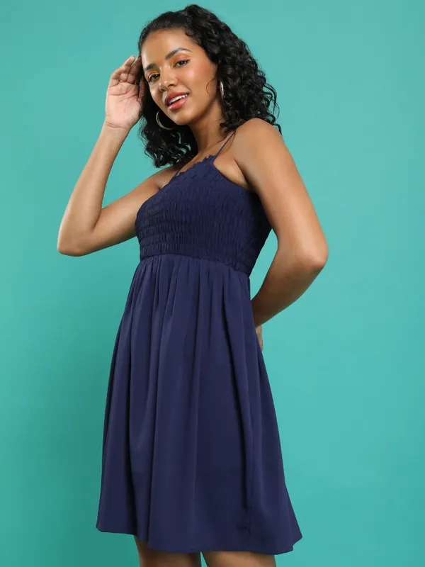 Tokyo Talkies Women Navy Blue Solid Fit And Flare Dress
