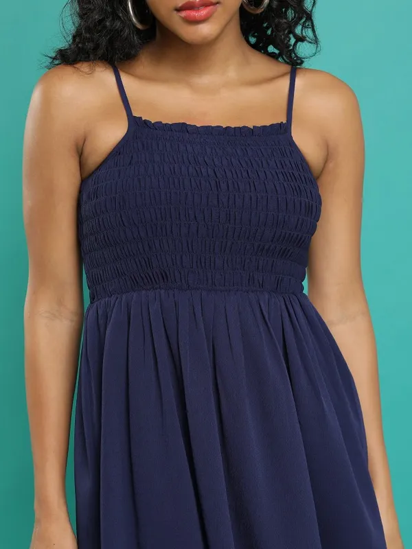 Tokyo Talkies Women Navy Blue Solid Fit And Flare Dress