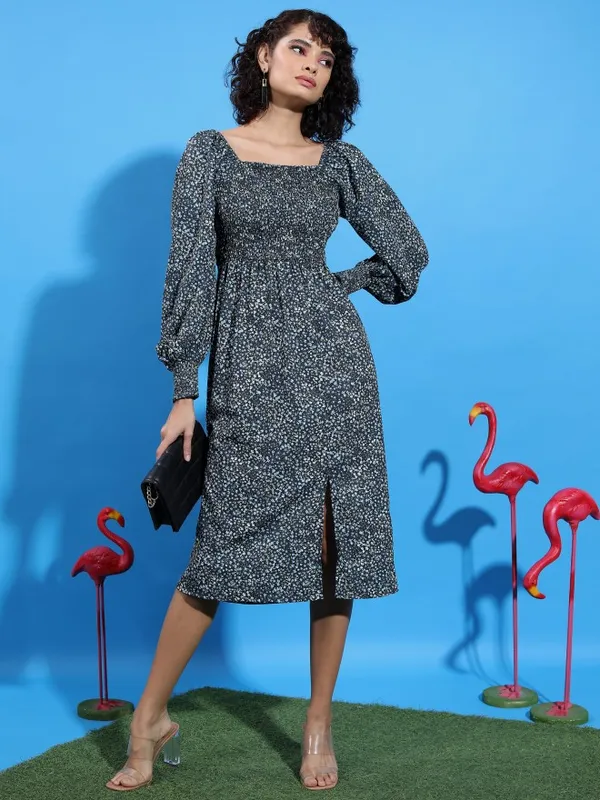 Tokyo Talkies Women Black Printed A-Line Dress