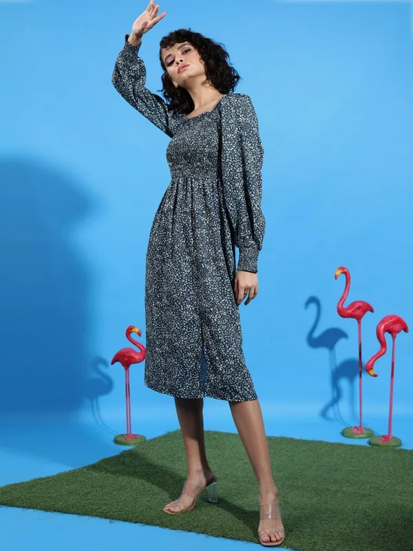 Tokyo Talkies Women Black Printed A-Line Dress