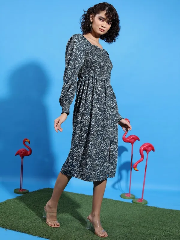 Tokyo Talkies Women Black Printed A-Line Dress