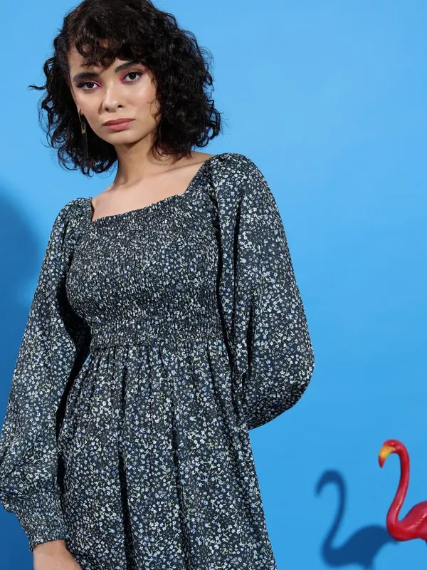 Tokyo Talkies Women Black Printed A-Line Dress