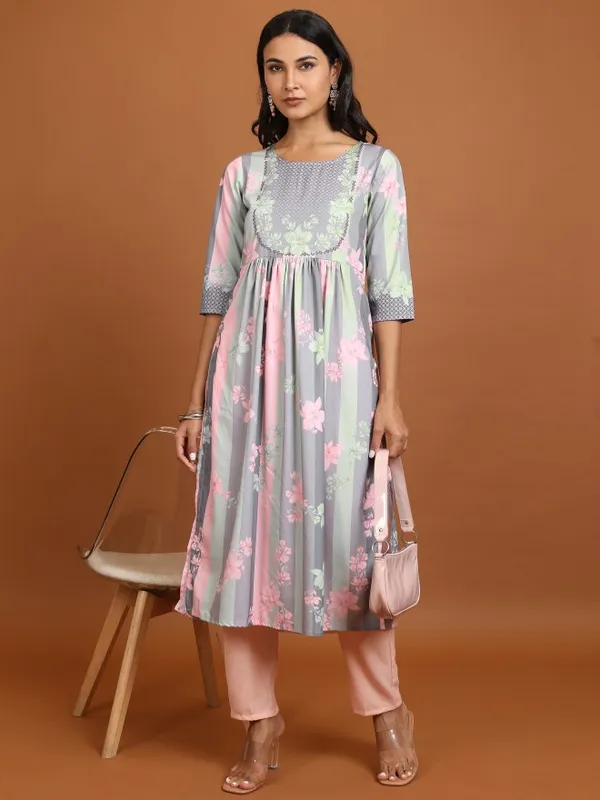  Ketch Women Grey Printed A-Line Kurtas
