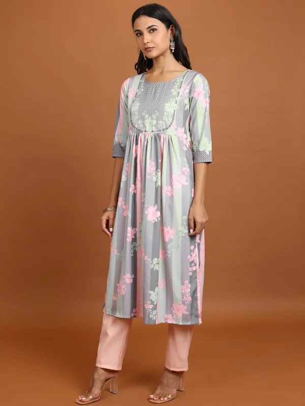  Ketch Women Grey Printed A-Line Kurtas