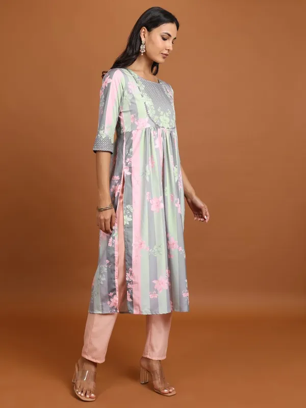  Ketch Women Grey Printed A-Line Kurtas