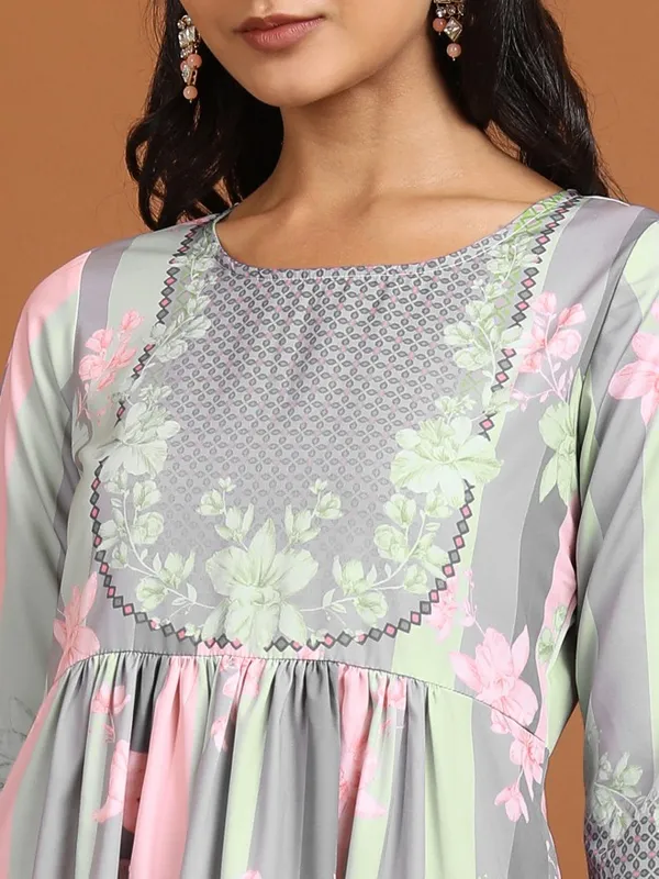  Ketch Women Grey Printed A-Line Kurtas