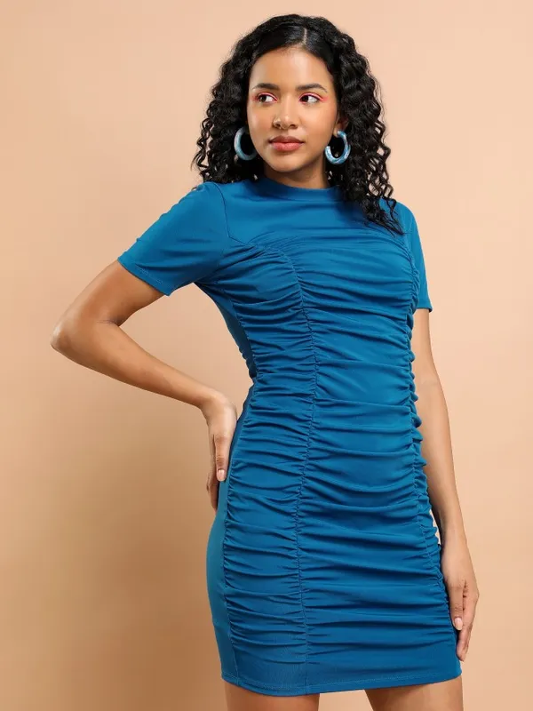  Ketch Women Blue Solid Bodycon Dresses