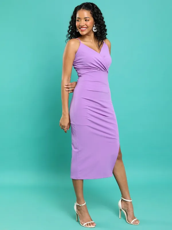  Ketch Women Purple Solid Wrap Dresses