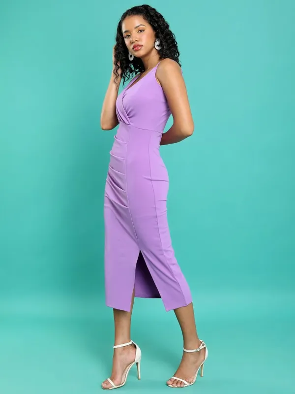  Ketch Women Purple Solid Wrap Dresses