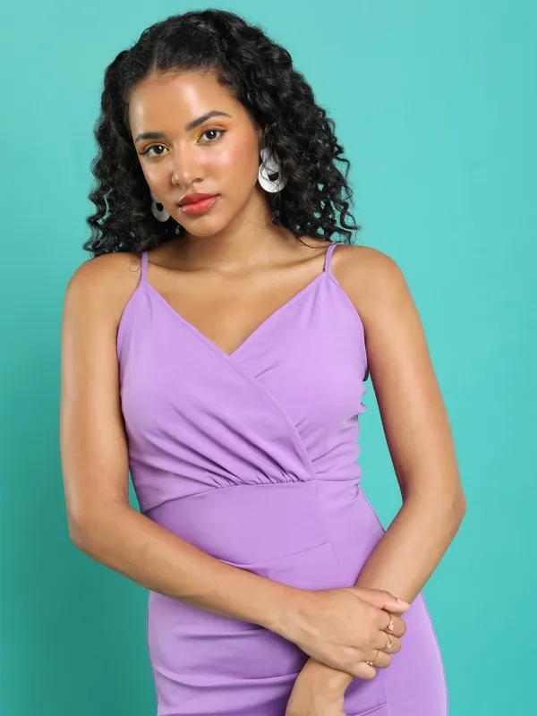  Ketch Women Purple Solid Wrap Dresses