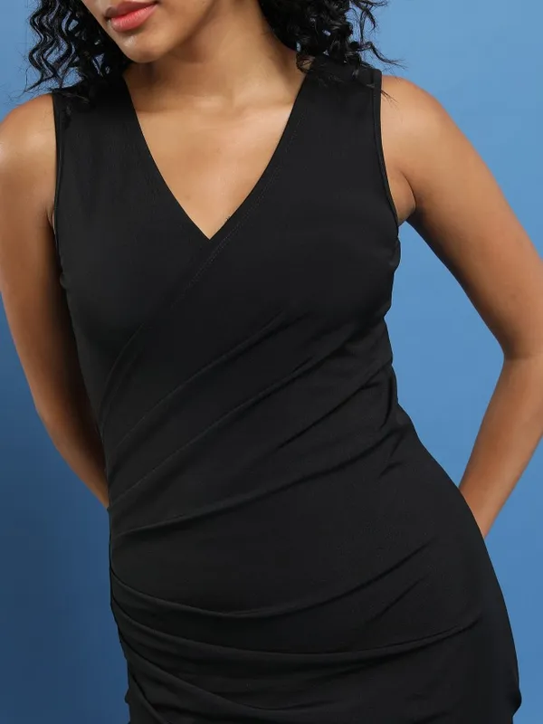 Ketch Women Black Solid Wrap Dresses