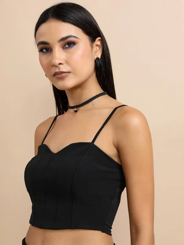  Tokyo Talkies Women Green Self Design Bardot Tops