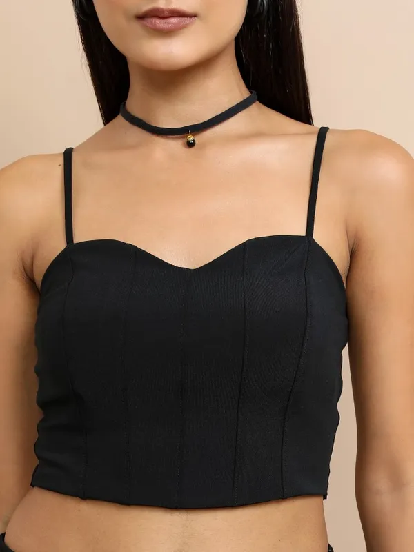  Tokyo Talkies Women Green Self Design Bardot Tops