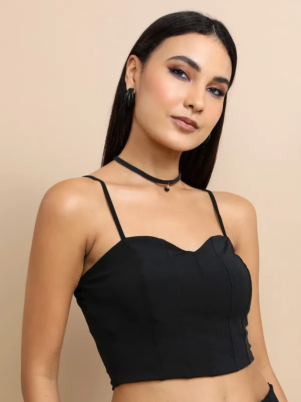  Tokyo Talkies Women Green Self Design Bardot Tops