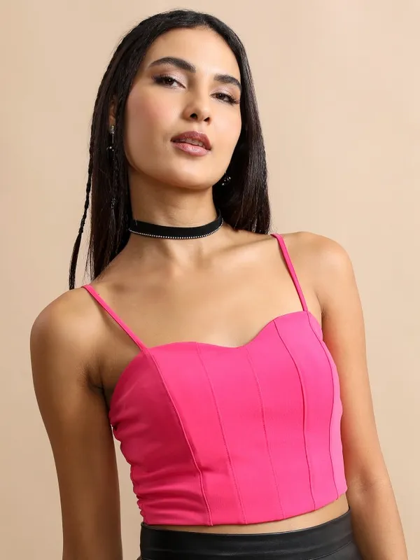  Tokyo Talkies Women Pink Solid Fitted Tops