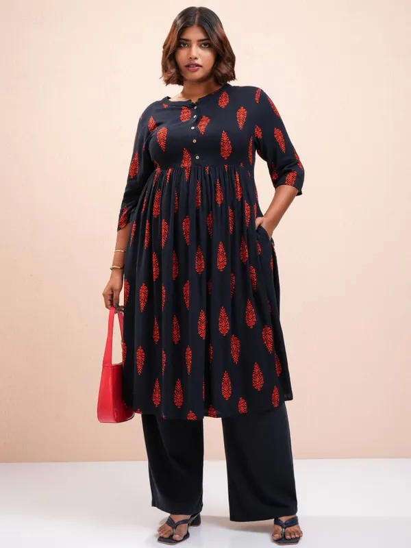 Vishudh Women Navy Blue Printed A-Line Kurta