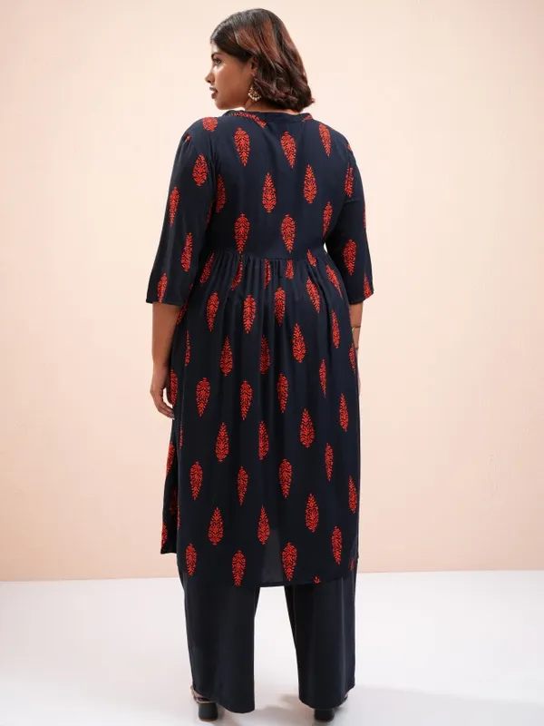 Vishudh Women Navy Blue Printed A-Line Kurta
